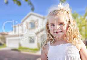 Cute Smiling Girl Playing in Front Yard
