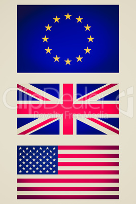 Retro look EU UK USA flag vignetted illustration