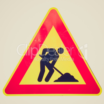 Retro look Road work sign