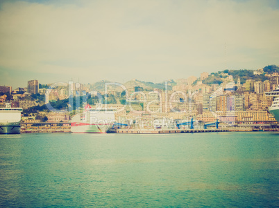 Retro look View of Genoa Italy from the sea