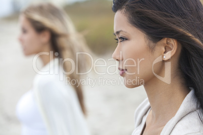 Chinese Asian Woman Girl & Female Friend at Beach