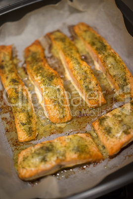 baked fish fillets in an oven pan