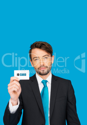 handsome businessman showing blank business card