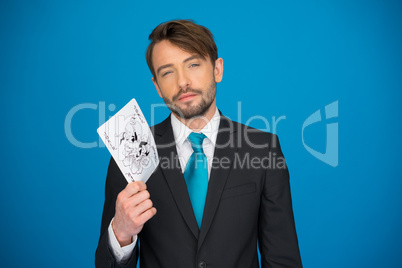 young business man showing playing cards