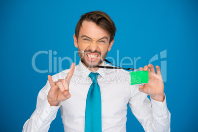 businessman holding blank businesscard