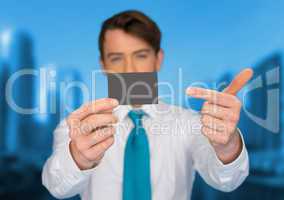 businessman holding blank businesscard