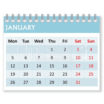 calendar sheet for january