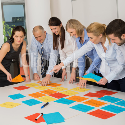 business team brainstorming using color labels