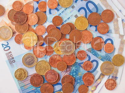 Euros coins and notes