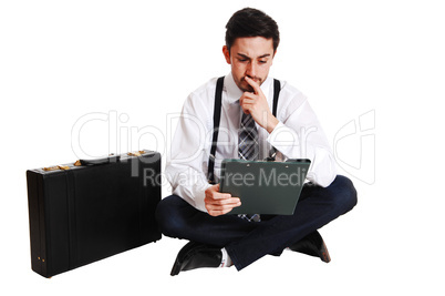 businessman sitting on floor.