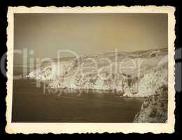 steep sea cliffs vintage photo