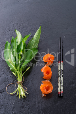 bear allium with smoking salmon