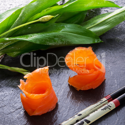 bear allium with smoking salmon