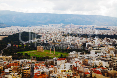 Temple of Olympian Zeus aerial view in Athens