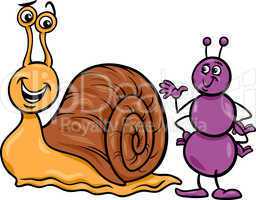 ant and snail cartoon illustration