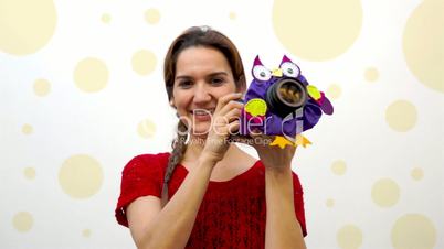 Woman Child Photographer Owl Puppet