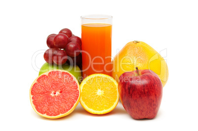 Glass with juice and fruits