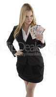 businesswoman holding currency