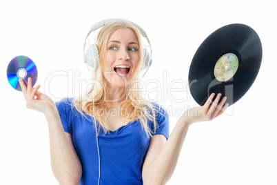 Mädchen mit Schallplatte und CD