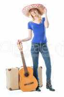 Mädchen mit Koffer und Gitarre