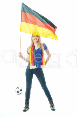 Blondes Mädchen mit Fußballfahne