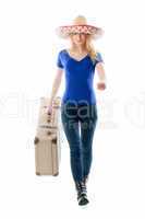 Blondes Mädchen mit Koffer