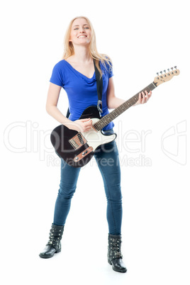Blondes Mädchen mit E-Gitarre