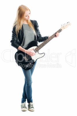 blondes mädchen mit e-gitarre