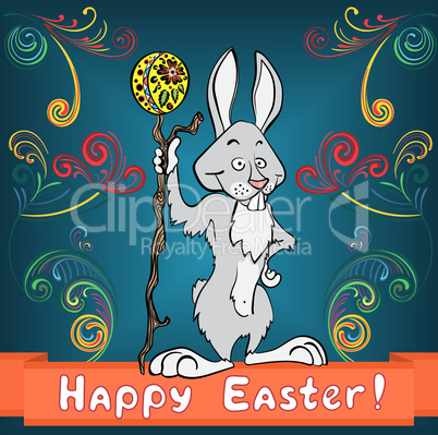 Easter bunny with egg and cane