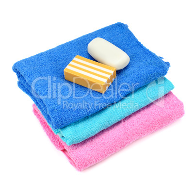 stack of towels and soap