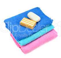 stack of towels and soap