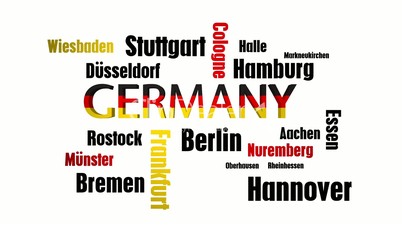 Germany Cities Word Cloud on White