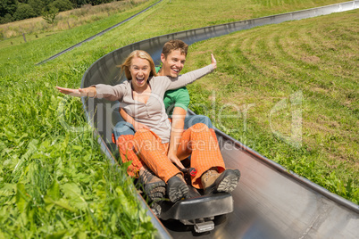 couple enjoying alpine coaster luge