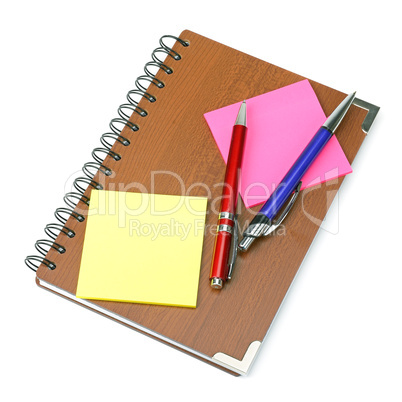 notepad and pens.