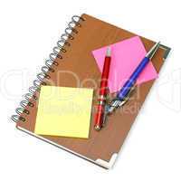 notepad and pens.