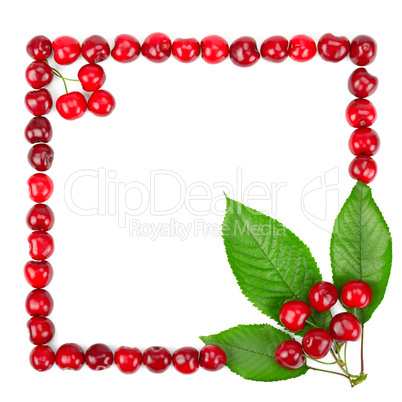 frame made of cherries and green leaves