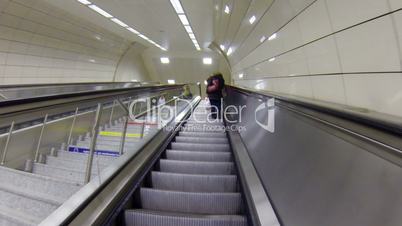 High speed ascending escalators and stairs in metro