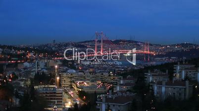 bosporus bridge at blue hours, tracking shot