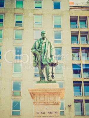 Retro look Raffaele Rubattino statue in Genoa