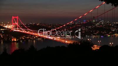 time lapse blue time traffic on the bridge at night, tracking shot