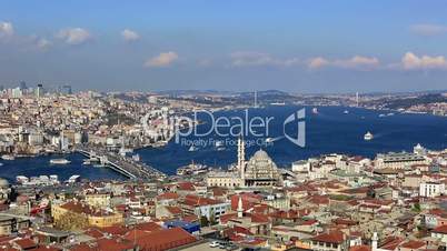 time lapse istanbul city, sea traffic on the bosporus, tracking shot