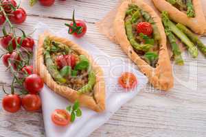 home-baked pide with green asparagi