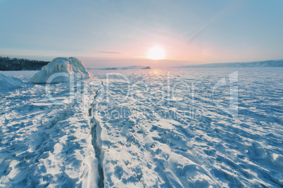 Sunrise on winter Baikal