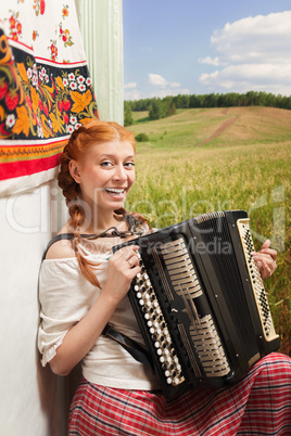 Russian girl playing the accordion