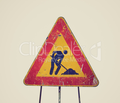 Retro look Road work sign