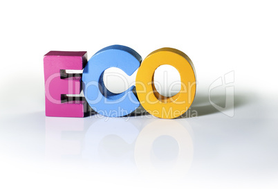 Multicolored word eco made of wood.