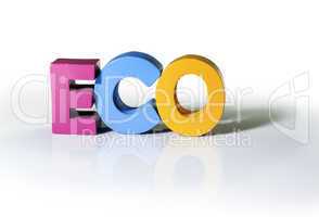Multicolored word eco made of wood.
