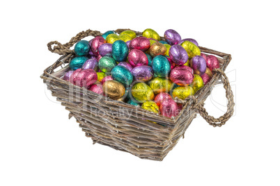 colorful chocolate easter eggs in a basket