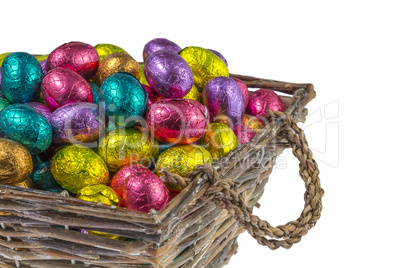 colorful chocolate easter eggs in a basket