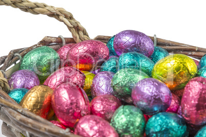 colorful chocolate easter eggs in a basket